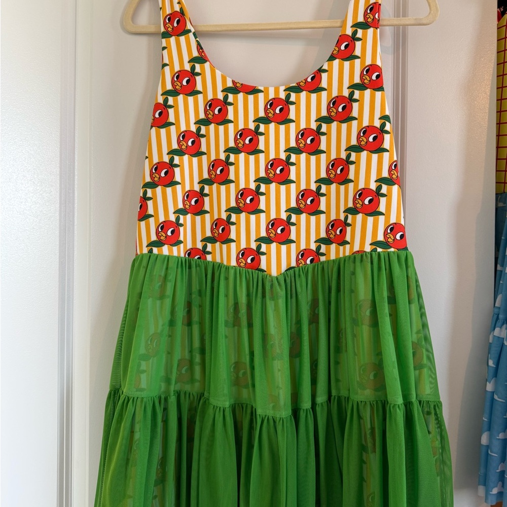 Disney orange bird Bright Orange & Green Graphic Tiered athletic dress
